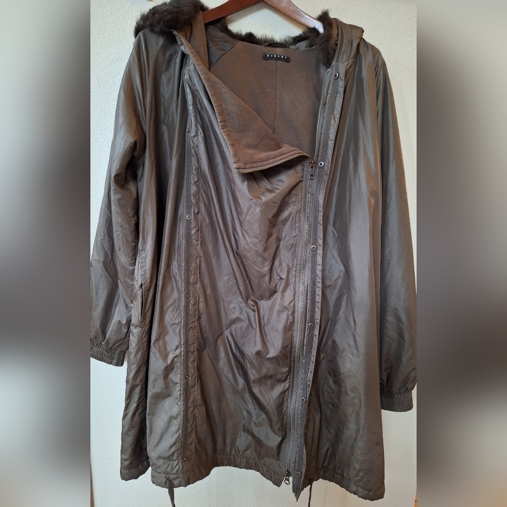 Sisley Womens Mid Length Front Zip Fur Lined Hood Coat Brown Size 6